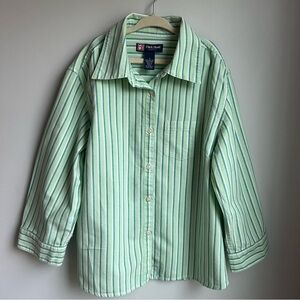 Duck Head Green Button Down Shirt Kids Shirt with Vertical Stripes